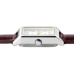 Sale CASIO COLLECTION Montre Blanc cadran argenté fond blanc bracelet cuir de vache marron