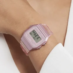 New CASIO COLLECTION Montre Vintage Edgy Rose cadran rose bracelet résine rose