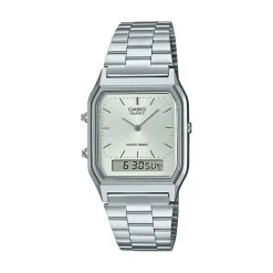 Discount CASIO COLLECTION Montre Vintage Gris cadran argenté fond gris bracelet acier argenté