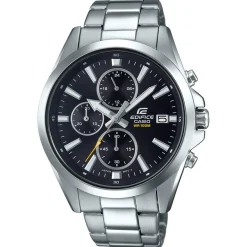 Best CASIO EDIFICE Montre Noir cadran argenté fond noir bracelet acier argenté