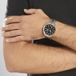 Best CASIO EDIFICE Montre Noir cadran argenté fond noir bracelet acier argenté