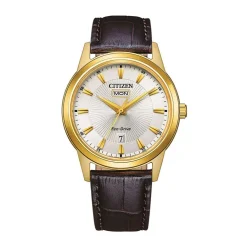 Hot CITIZEN Montre Classic Elegant Ivoire cadran doré fond ivoire bracelet cuir de veau marron
