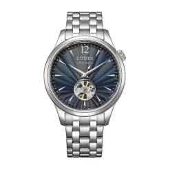 Outlet CITIZEN Montre Platform Auto Bleu cadran argenté fond bleu bracelet acier argenté