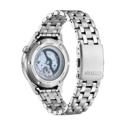 Discount CITIZEN Montre Platform Auto Blanc cadran argenté fond blanc bracelet acier argenté