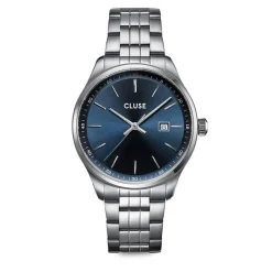 Hot CLUSE Montre Anthéor Bleu cadran argenté fond bleu bracelet acier argenté