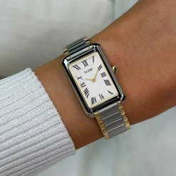 Outlet CLUSE Montre Belissena Blanc cadran bicolore doré / blanc fond blanc bracelet acier bicolore