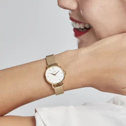 Best CLUSE Montre Boho Chic Petite Blanc cadran doré fond blanc bracelet acier doré