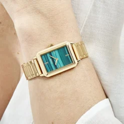 Hot CLUSE Montre Fluette Vert cadran doré fond vert bracelet acier doré