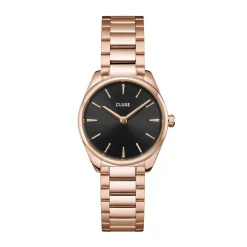 CLUSE Montre Féroce Mini Noir cadran rose fond noir bracelet acier rose