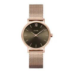 Outlet CLUSE Montre Minuit Chocolat cadran rose fond chocolat bracelet acier rose