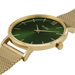 CLUSE Montre Minuit Vert cadran doré fond vert bracelet acier doré