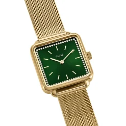 Sale CLUSE Montre Tetragone Vert cadran doré fond vert bracelet acier doré
