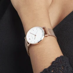 Hot CODHOR Montre Cindy Blanc cadran doré rose fond blanc bracelet acier doré