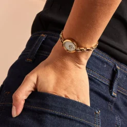 Best CODHOR Montre Lina Nacre Blanche cadran doré fond nacre blanche bracelet alliage doré