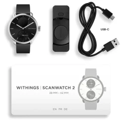 Discount WITHINGS Montre Connectée Scanwatch 2 cadran argenté bracelet silicone noir