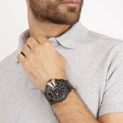 Sale DIESEL Montre Mega Chief Noir cadran noir fond noir bracelet acier noir