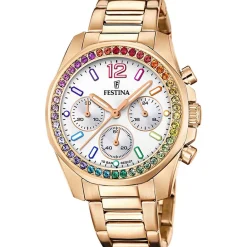 Hot FESTINA Montre Boyfriend Blanc cadran doré rose fond blanc bracelet acier doré rose