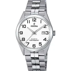 Hot FESTINA Montre Classics Blanc cadran argenté fond blanc bracelet acier argenté