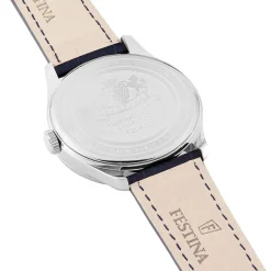 New FESTINA Montre Classics Bleu cadran argenté fond bleu bracelet cuir bleu