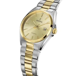 Best FESTINA Montre Classics Doré cadran argenté fond doré bracelet acier bicolore