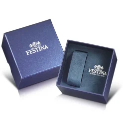 Outlet FESTINA Montre On The Square Chrono Bleu cadran argenté fond bleu bracelet acier argenté