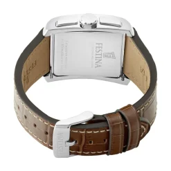 Sale FESTINA Montre On The Square Chrono Argenté cadran argenté fond argenté bracelet cuir marron