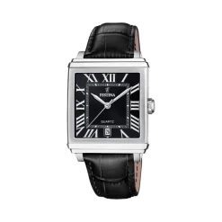 FESTINA Montre On The Square Noir cadran argenté fond noir bracelet cuir de vache noir