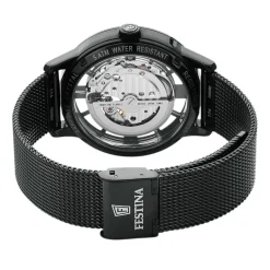 Sale FESTINA Montre Squelette Blanc cadran noir fond noir bracelet acier noir