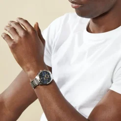 Best FESTINA Montre Timeless Chronograph Bleu cadran argenté fond bleu bracelet acier argenté