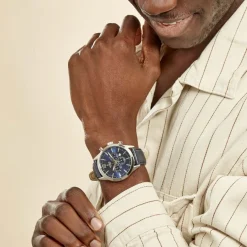 Clearance FESTINA Montre Timeless Chronograph Bleu cadran argenté fond bleu bracelet cuir bleu