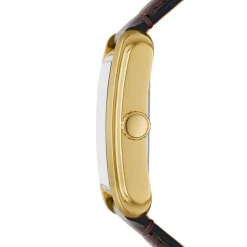 FOSSIL Montre Carraway Argenté cadran doré fond argenté bracelet cuir marron