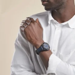 Online FOSSIL Montre Grant 2 Tons cadran noir fond noir bracelet cuir bleu