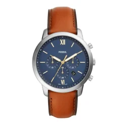 Outlet FOSSIL Montre Neutra Chrono Bleu cadran argenté fond bleu bracelet cuir marron