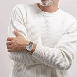 Clearance FOSSIL Montre Neutra Minimalist Argenté cadran argenté fond argenté bracelet cuir marron