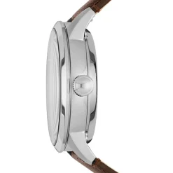 Best FOSSIL Montre Townsman Bleu cadran argenté fond bleu bracelet cuir brun