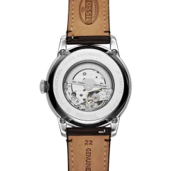 Best FOSSIL Montre Townsman Bleu cadran argenté fond bleu bracelet cuir brun