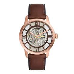 Clearance FOSSIL Montre Townsman Marron cadran rosé fond marron bracelet cuir de vache marron