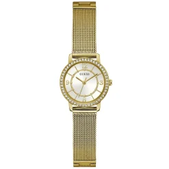 Online GUESS Montre Melody Blanc cadran doré fond blanc bracelet acier doré