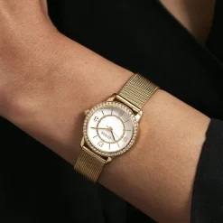 Online GUESS Montre Melody Blanc cadran doré fond blanc bracelet acier doré