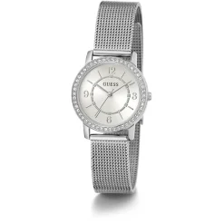 GUESS Montre Melody Blanc cadran argenté fond blanc bracelet acier argenté