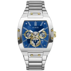 Best GUESS Montre Phoenix Bleu cadran argenté fond bleu bracelet acier argenté