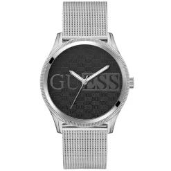 New GUESS Montre Reputation Noir cadran argenté fond noir bracelet acier argenté