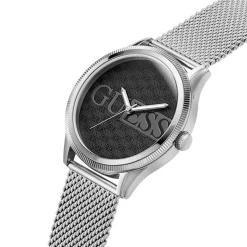 New GUESS Montre Reputation Noir cadran argenté fond noir bracelet acier argenté