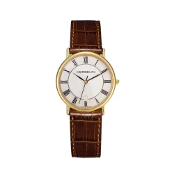 New HERBELIN Montre Classique Blanc cadran doré fond blanc bracelet cuir marron