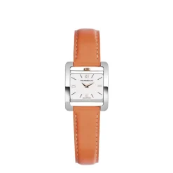 HERBELIN Montre 5Eme Avenue Blanc cadran argenté fond blanc bracelet cuir orange