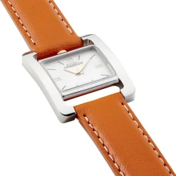 HERBELIN Montre 5Eme Avenue Blanc cadran argenté fond blanc bracelet cuir orange