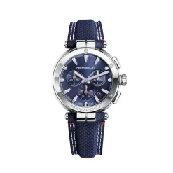 Clearance HERBELIN Montre Newport Chrono Bleu cadran argenté fond bleu bracelet tissu bleu