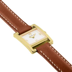 Discount HERBELIN Montre V Eme Avenue Blanc cadran doré fond blanc bracelet cuir marron