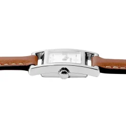 Discount HERBELIN Montre V Eme Avenue Blanc cadran argenté fond blanc bracelet cuir marron
