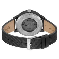 Clearance LACOSTE Montre .12.12 Automatique Noir cadran noir fond noir bracelet cuir de veau noir
